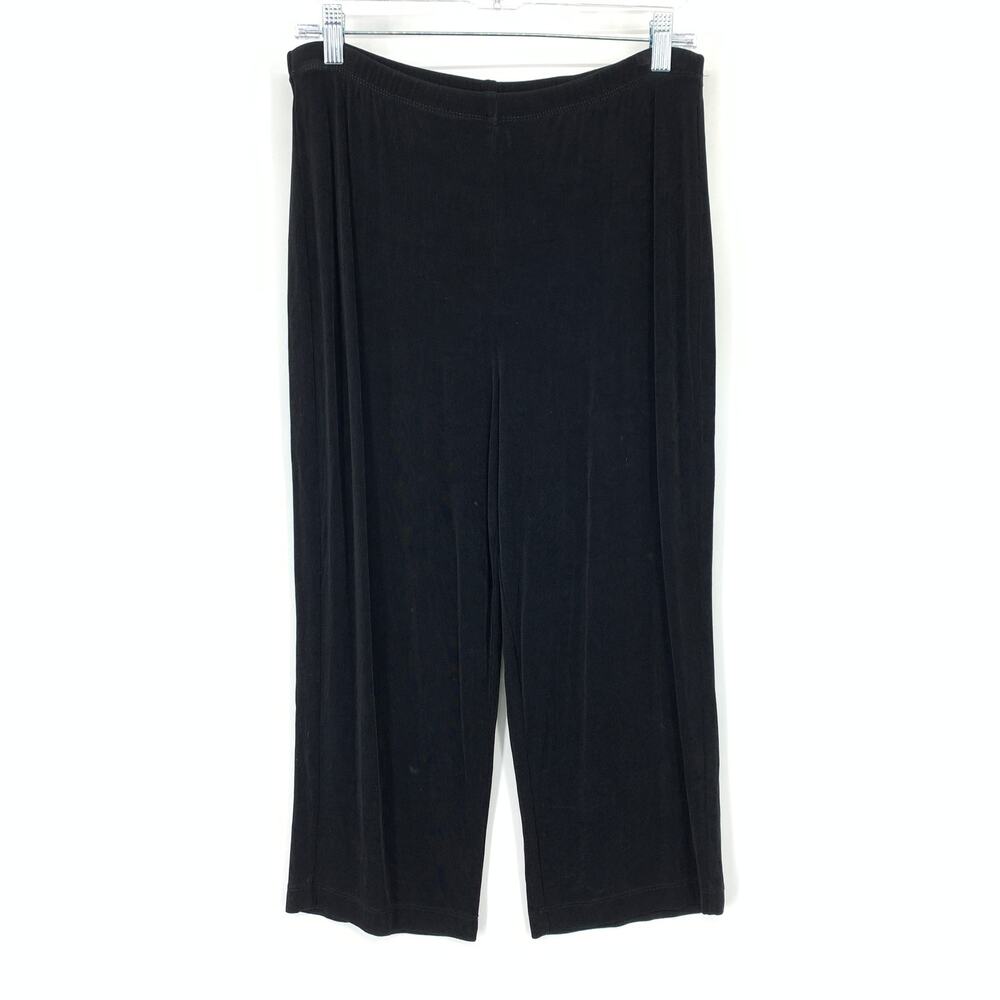 Chico's Travelers Pull On Straight Pants Womens 1 Black Ribbed Cropped High Rise